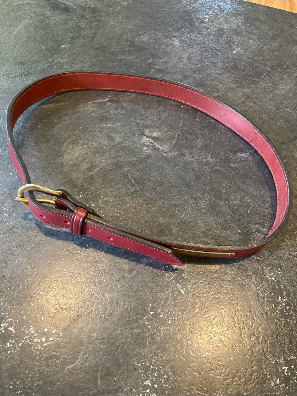 Men reddish brown leather belt BUD brass name plate size 40-44